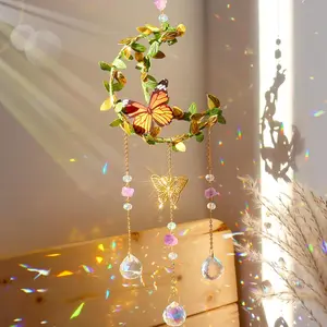 SunCatcher with Leaves Moon Suncatcher Rainbow Maker  Window Garden  Decor  (Moon)