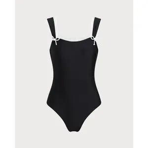 Rihoas Black Contrast Lace 1-Piece Swimsuit - High Stretch Swimwear with Cutout Swim Suit Design