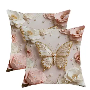 Elegant Floral Pillows Cover Set, 2pcs Soft Polyester Material, Perfect for All Seasons & Home Décor, One Sided Printing Design