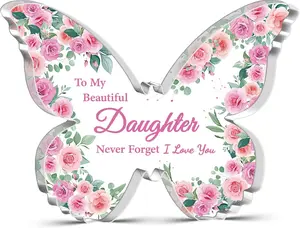 Daughter Gifts From Mom Dad Acrylic Butterfly Shaped Plaque Desk Decor Sign Mothers Day Valentines Day Father's Day Christmas Birthday Gift Crystal Clear Acrylic Paperweight & Desk Decoration