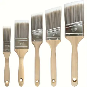 5pcs Paintbrush Set with Tapered Synthetic Bristles And Wooden Handles, Designed for Detailing Window Frames on Walls, Cabinets, And Fences; a Professional-Grade Tool, Trim Paint Brush
