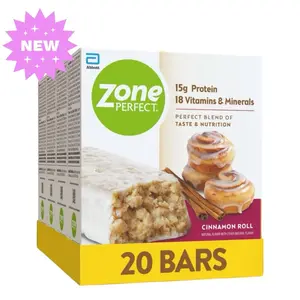 ZonePerfect Protein Bars - Cinnamon Roll Flavor - 15g Protein, 18 Vitamins & Minerals, 20 Bars Snack