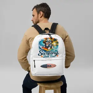 Surfing Shih Tzu Backpack – Patriotic USA Summer Travel Bag Dog Mom Gift