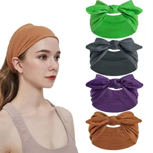 Women's 4-Piece Bunny Ear Knot Wide Hair Band, Fashionable Elastic Bow Headband, Anti-Slip Hair Tie for Women, Elastic Headbands, Knotted Headband