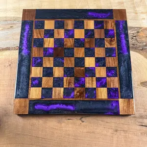 Purple Haze Black Onyx Walnut Chess Board with Border - INCLUDES PIECES