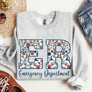 Floral Emergency Department Sweatshirt & Tshirt, ER Nurse Shirt, ER Nurse Gift, Er Department Sweater, RN Shirt,Er Nurse Crewneck, Emergency Room Tee