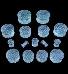 Iridescent Mermaid Glass Double Flare Plugs