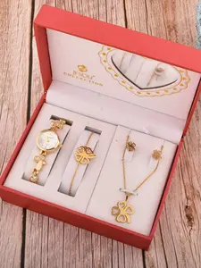 New Women's Valentine's Day Gift Fashion Four-Leaf Clover Necklace Elegant Simple Ladies' Gift Set 4pcs, Cute Heart Pattern, All Seasons