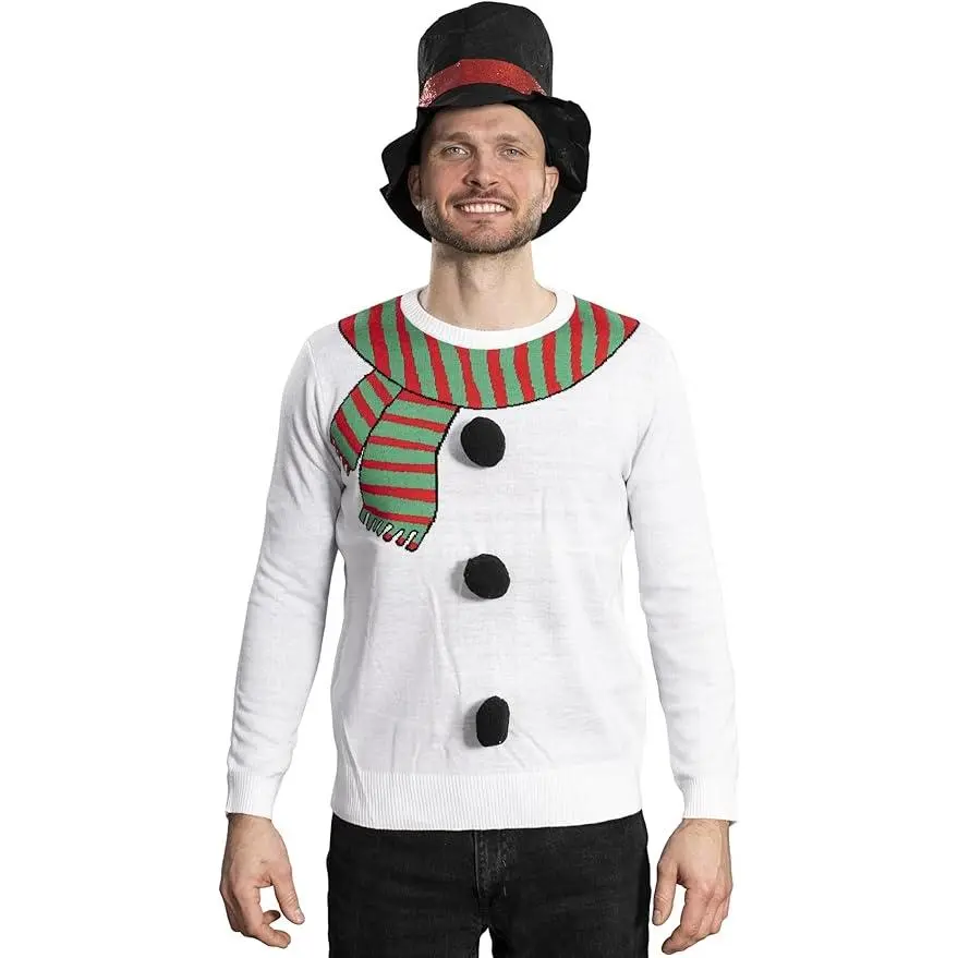 I Am the Snowman Knitted Unisex Ugly Christmas Sweater Top Hat Costume Set