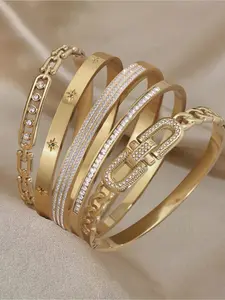 5-piece elegant and luxurious stainless steel bracelet set, suitable for both women and men's high-quality fashion bracelets, durable and trendy accessories for daily travel, Elegant jewelry bracelet