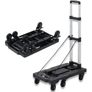 Folding hand truck carrying dolly cart with 7 wheels heavy duty 330 lbs expandable platform trolley for travel shopping
