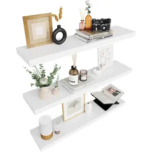 Floating Shelves for Wall White  Shelf for Bedroom, 36 Inch Wall Mounted Floating Shelves for Bathroom Living Room Kitchen Office, 1.3" Thick Floating Book Shelves for Wall, Set of 3