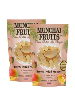 Munchai Fruits Freeze-Dried Mango Family Size 2-Pack 100g/3.5oz No Added Sugar Organic Premium Quality Snack from Thailand Mangga