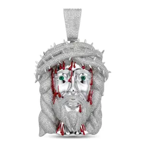 ⑦⑦Space ice Iced Out Crown of Thorns Jesus Head Pendant | Solid Metal Base with Cubic Zirconia & Enamel Craft | 4 Inch 200g Heavyweight Hip Hop Religious Jewelry for Men Women