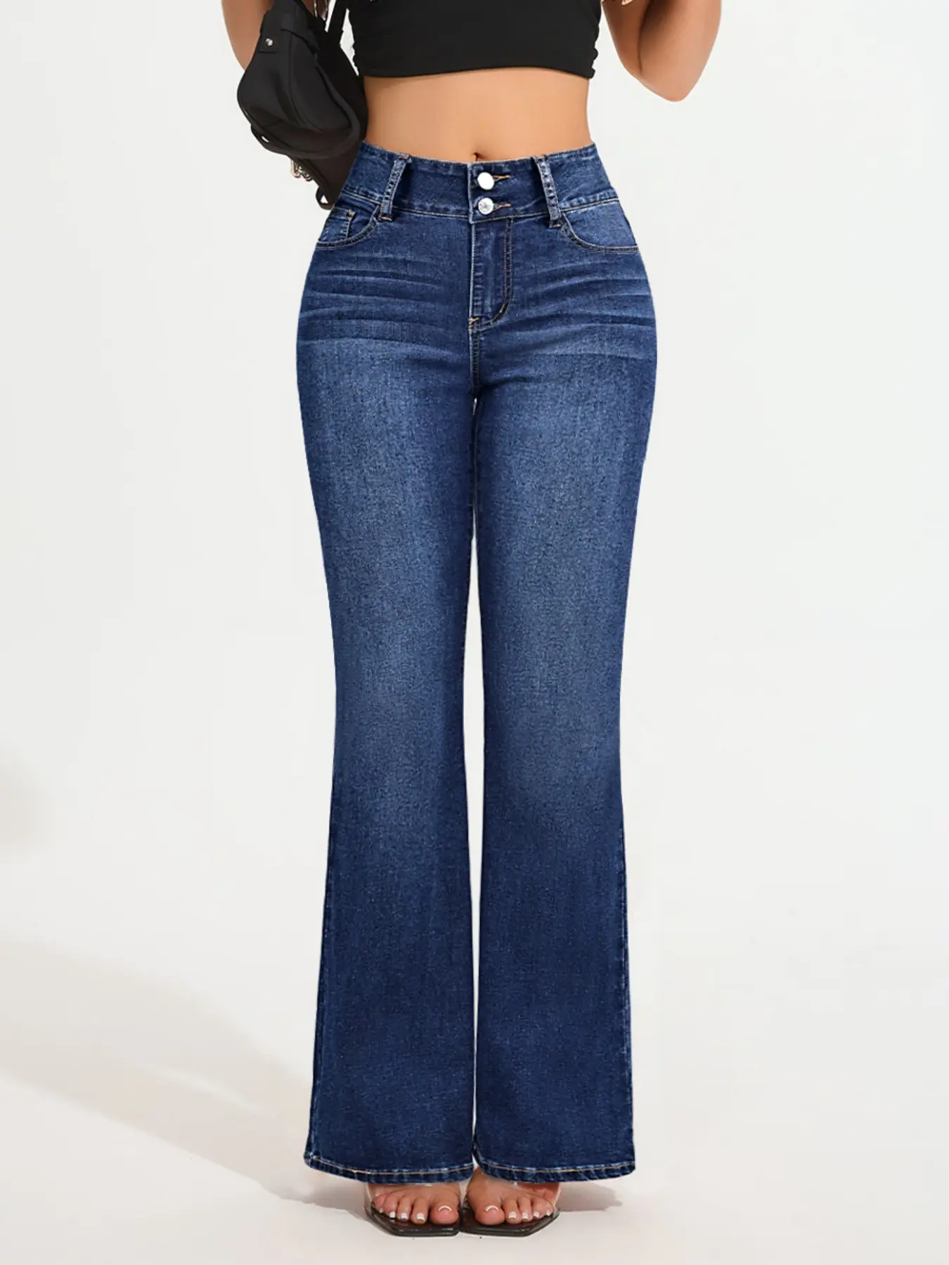Women's Blue Denim stretchy Breathable jeans, blue jeans for women,Elastic High-Waisted Skinny Button Jeans, trending jeans 2026,Wide Leg Casual Fashion Pants, Slim-Fitting Long Regular Fit, All Seasons Wear, Womenswear, Bottoms