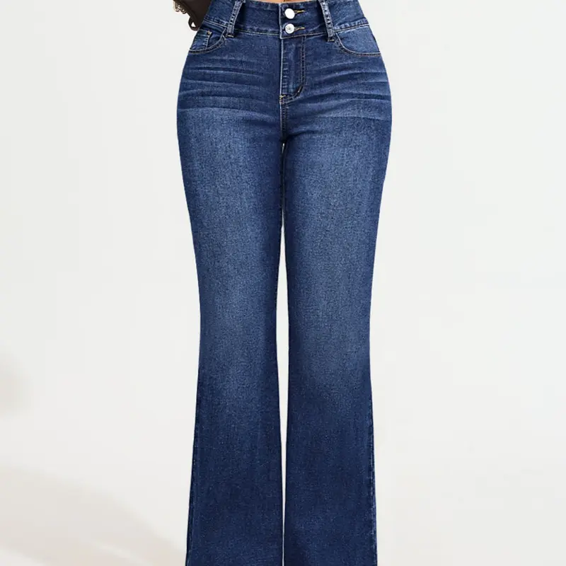 Women's Blue Denim stretchy Breathable jeans, blue jeans for women,Elastic High-Waisted Skinny Button Jeans, Fitted Stretch Jeans, trending jeans 2026,Wide Leg Casual Fashion Pants, Slim-Fitting Long Regular Fit, All Seasons Wear, Womenswear, Bottoms