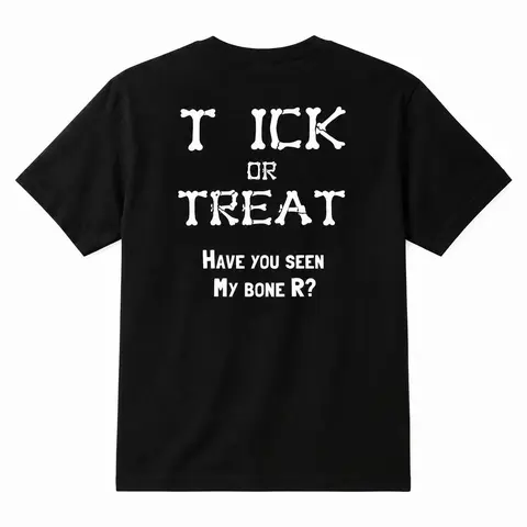 Men's Halloween T-Shirt - Bone Letters, Trick or Treat Graphic, Short Sleeve, Relaxed Fit, Fade Resistant, Humorous Quirky, Cotton Casual Costume Menswear Top