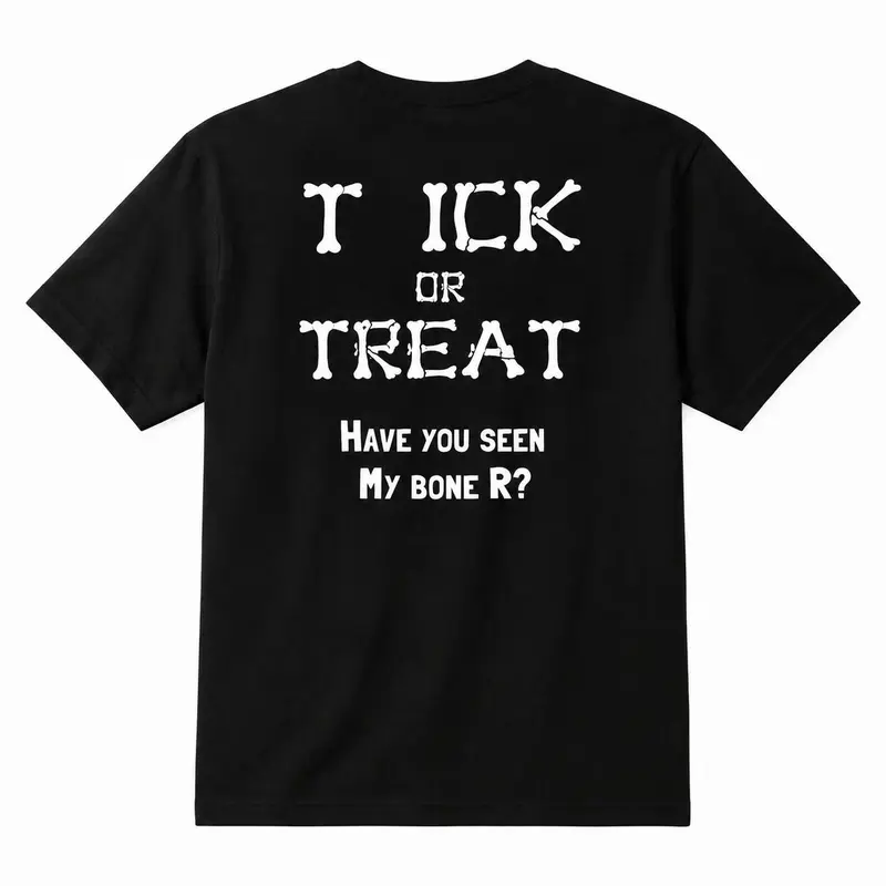 Men's Halloween T-Shirt - Bone Letters, Trick or Treat Graphic, Short Sleeve, Relaxed Fit, Fade Resistant, Humorous Quirky, Cotton Casual Costume Menswear Top