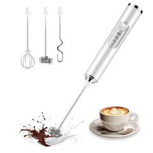 Rechargeable Cordless Milk Frother Handheld - 3-Speed Electric Whisk with 3 Stainless Steel Heads, Minimalist Drink Mixer, Coffee Equipment, Kitchen Meal Prep Essential, Frother Handheld Rechargeable