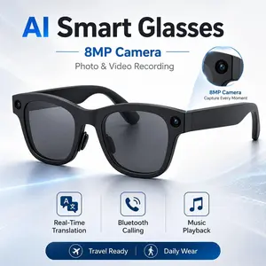 Smart AI Glasses with 8MP Camera, Bluetooth Calling, Open-Ear Audio, App-Based Translation Support, Hands-Free Photo & Video Recording for Travel and Daily Use