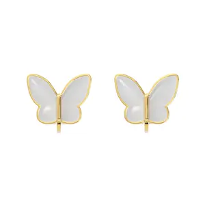 Gold White Butterfly Clip On Stud Earrings