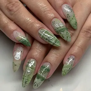 Kawaii Green Press On Nails for Patrick's Day