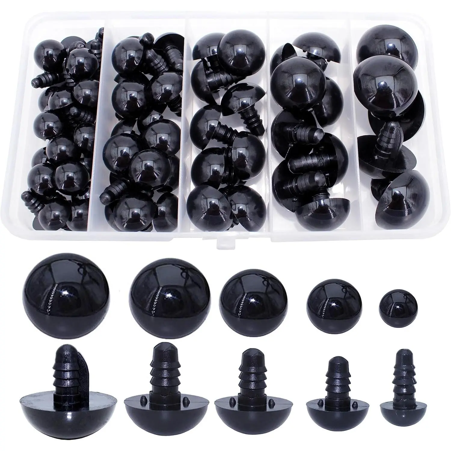 1Box(54pcs)5Size,12/16/18/20/24mm Black Color Plastic Safety Eyes with Washers for DIY Amigurumi Projects, Doll, Plush  Making Supplies with a Storage Box