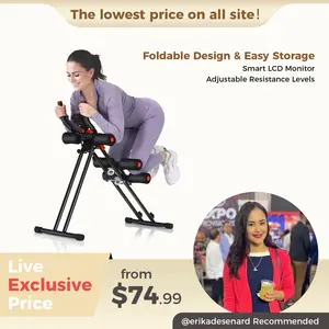 Costway Foldable Core Abdominal Trainer/4 in 1 Folding Rowing Machine, with Adjustable Heights, LCD Monitor