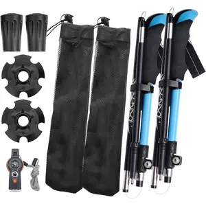 Folding Trekking Poles with an Outdoor Compass, Adjustable Rod Length,Lightweight & Foldable Walking Sticks for City Streets, Snowy Rerrain & Mountain Climbs, Durable Trekking Gear for Men and Women