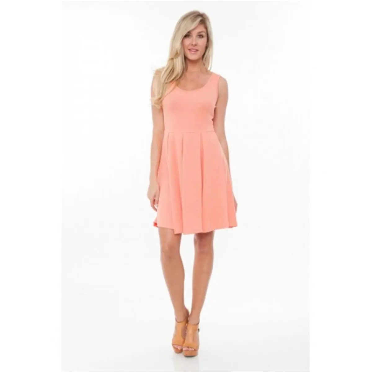 212 MAIN Women's Casual Wear Day Clothes White Mark Universal 826-13-XL Crystal Fit & Flare Coral Salmon Extra Large Dress, Flared Skirt