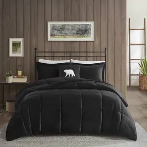 360 Stand Woolrich WR10-4107 Plush Sherpa Down Alternative Comforter Set - King Size, Hypoallergenic Machine Washable Cabin Bedding with Berber Side