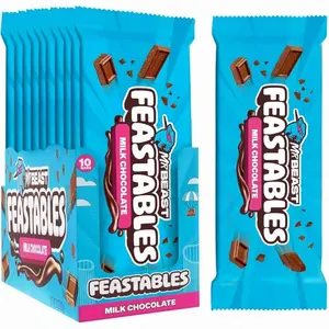 MrBeast Feastables Caramel Chocolate Bar, King Size, 10 Count, Smooth Caramel Filled Chocolate Candy, Fairtrade Cocoa, 2.1oz Each