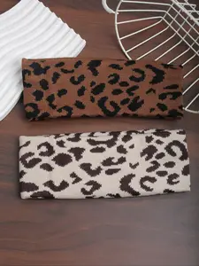 Women's Leopard Print Knitted Headband Set, Soft Stretchy Hair Accessories for Women, Daily Use & Casual