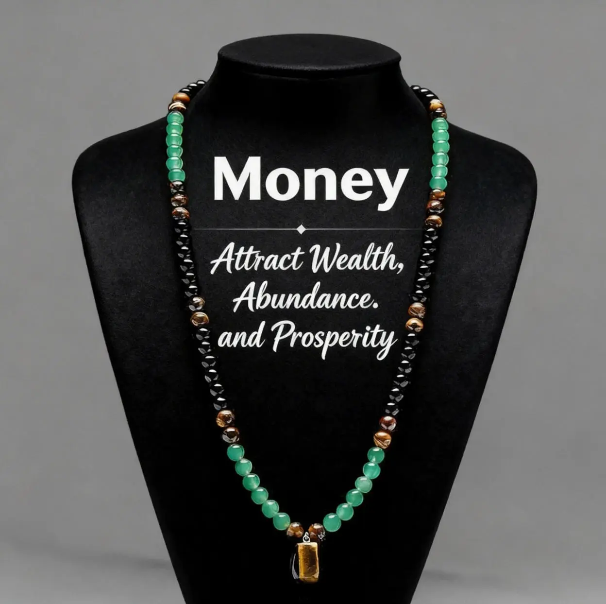 Green Aventurine-Tiger Eye Healing Crystal Pendant Necklace, Long Sweater Chain, Attract Wealth-Abundance-Prosperity Costume Jewelry, Couple Anniversary Gift, Attract Wealth, Abundance, And Prosperity