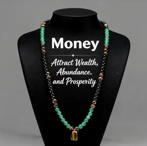 Money Attraction Necklace With GreenAventurine & Tiger Eye  Pendant Healing Crystal Stone, Anniversary, Vacation &Theme Parties Jewelry Charms Abundance Crystal bracelet, Long Chain, Sweater chain, Couples exchanging gifts