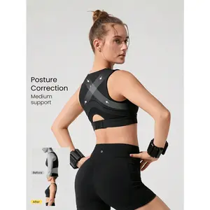 GLOWMODE Powersculpt™ Sweat-Wicking Cool Feel Posture Correction Underarm Coverage Built-In Cups Back Closure Mesh Sports Tank Medium Impact Workout Running Training