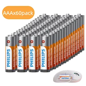 Philips 60 Count AAA Carbon Zinc High Performance Battery Pack, Anti-Leakage Design, Long Lasting Power for Remote Controls, Kids Toys, Flashlights, Clocks, Radios and Everyday Household Devices