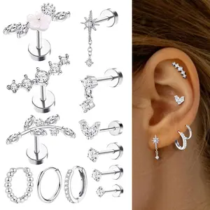 12PCS Stud and Hoop Earrings Set for Multiple Piercing Earring Stack Jewelry Gifts for Women Men Anniversary Birthday Christmas Valentine's Day Mother's Day