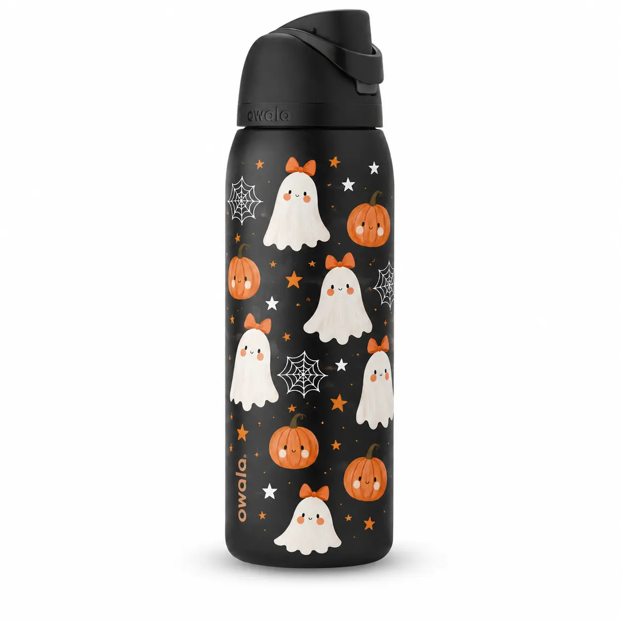 Halloween Owala Water Bottle with Lid - 24oz, 32oz Spooky Fall Kitchenware Beverage Container, Cute Ghost, Pumpkin, Bow, Spider Web Designs