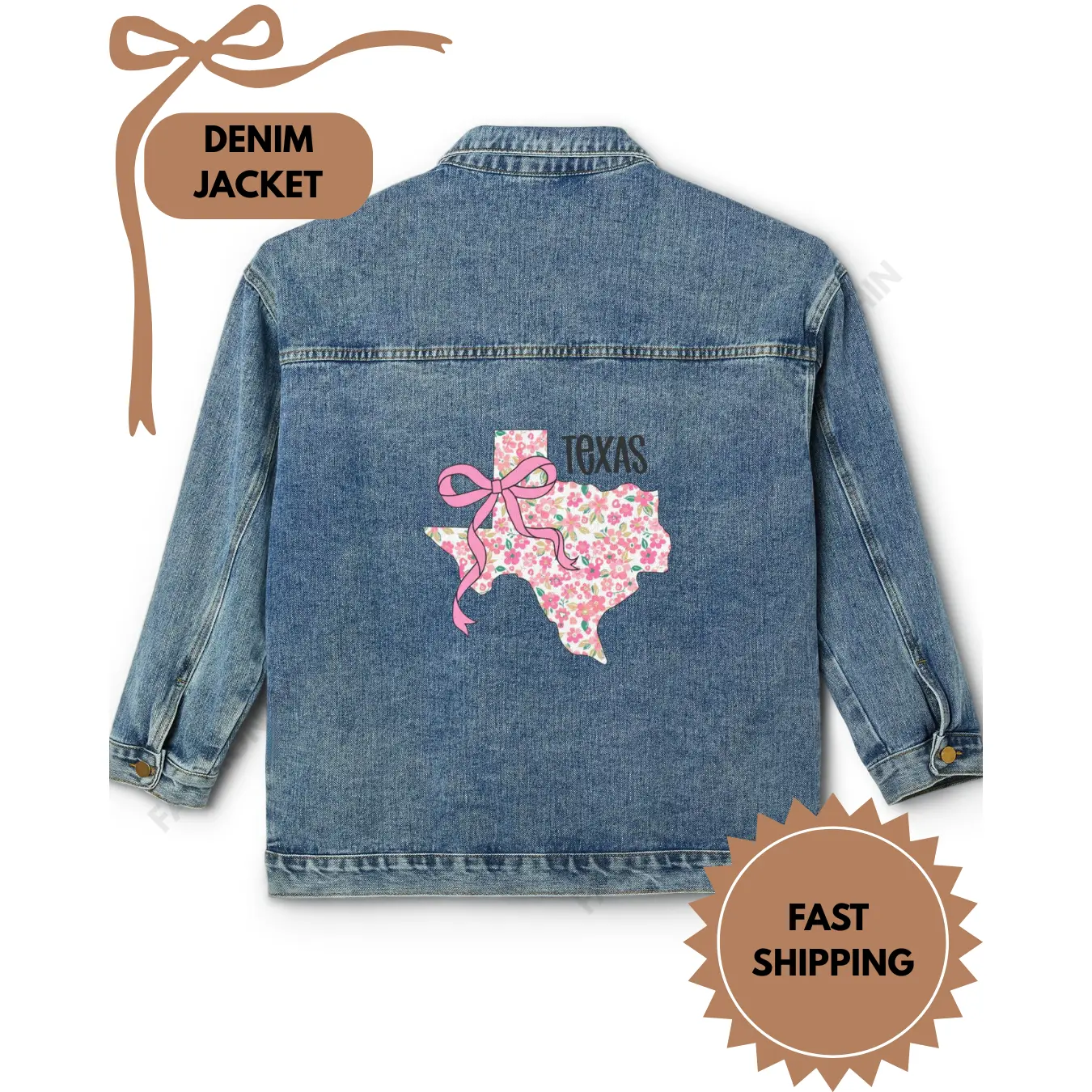 Texas Floral Denim Jacket, Trendy Women's Outerwear, Casual Spring Outfit, Gift for Mothers Day, Texas Pride Fashion