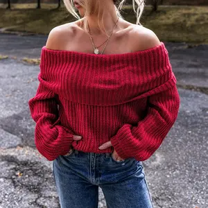 Racing Red Off-the-shoulder Knit Sweater