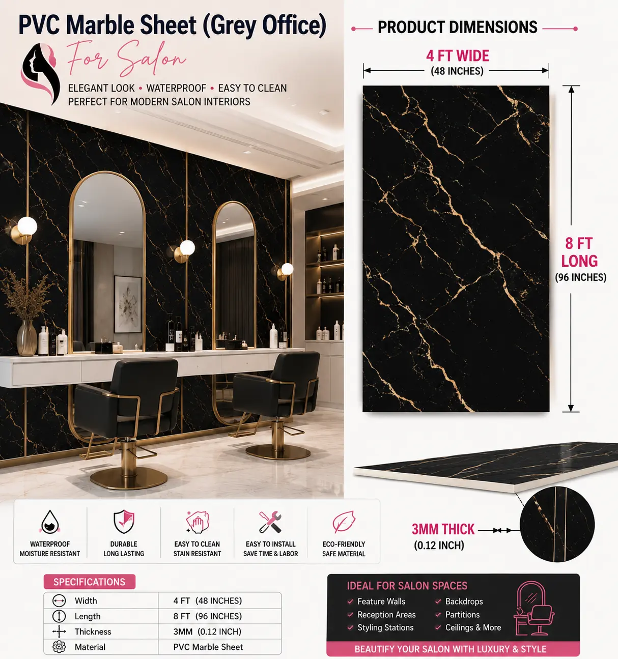 4 × 8 FT PVC Marble Sheet (Grey Office) - 24811