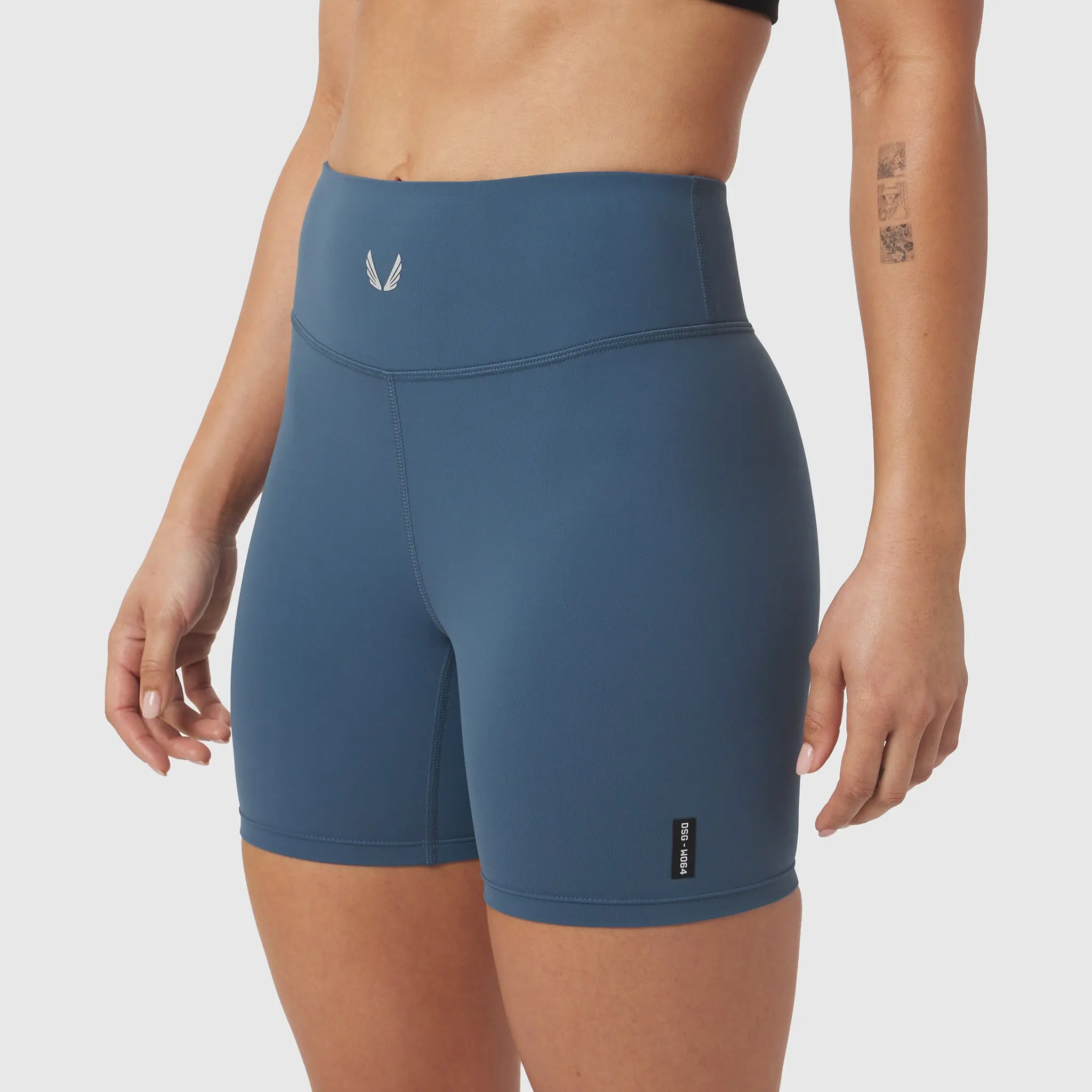 Women's W064 LYCRA® ADAPTIV High-Waisted Biker Short - Storm, S, OEKO-TEX Certified Professional Training Wear, Reflective Waist, Shape Retention, Anti-Chafe Gusset, Enhanced Stretch, Long-Term Durability, for Performance Cycling, Running