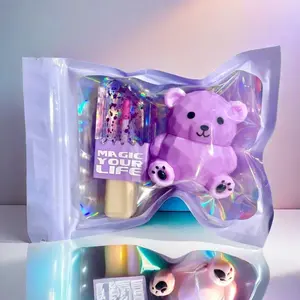 Bear Design Lipstick & Lip Gloss Set, 2 Counts/set Moisturizing Lipstick & Lip Gloss, Glossy Lip Glaze Stick, Plumping Lip Oil Lip Stick for Girls & Women, Glitter Lipgloss