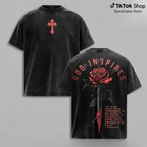 God Inspires Rose Sword Shirt, Christian Graphic Tee Jesus Apparel , Isaiah 53:5 Bible Verse Shirt, Faith Streetwear, Washed Vintage Tee, Religious Gift for Believers Everyday Lightweight