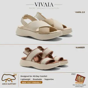 VIVAIA Arch Support Sport Sandals, Wide Feet Friendly Cushioned Travel Sandals, Footbed & Ultra Lightweight Rocker Sole for All day Wear Walking & Strolls, Elastic Strap, Platform Sandals, Summer Walker Sandals (Kara 1.0 & Kara 2.0 & Kamber)