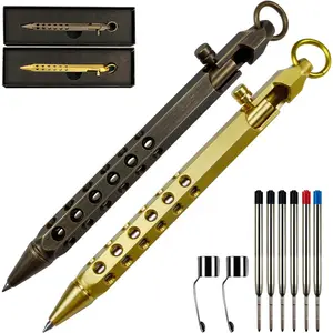 Bolt Action Pen Set with Six Edge Solid Brass Pens and Pen Refills for Business and Gifts