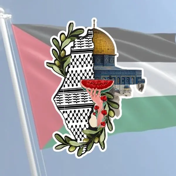 Palestine Map Dome of the Rock Sticker, Olive Branch & Watermelon Symbol Design, Cultural Freedom Artwork, Waterproof Vinyl Decal for Laptop, Skateboard, Phone Case, Journal & Car Decor