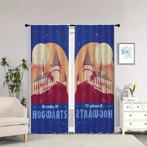 Hogwarts Castle starry sky pattern fabric curtains for indoor use; blackout, heat-insulating, and soft; suitable for home décor.