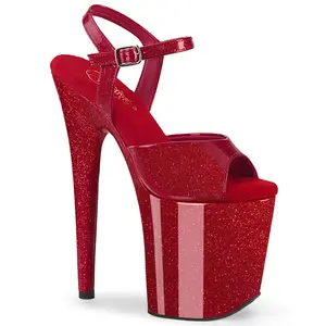 8 Inch Heel FLAMINGO-809GP Ruby Red Glitter Platform Sandal